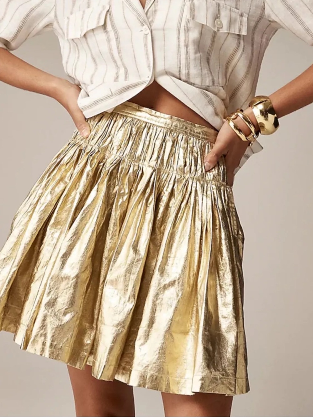 J. Crew Collection Metallic Gold Linen Pleated Skirt